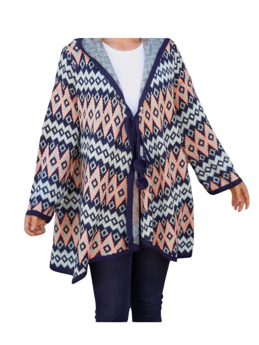 Boutique Aztec S/M Knit Hooded Swing Cardigan